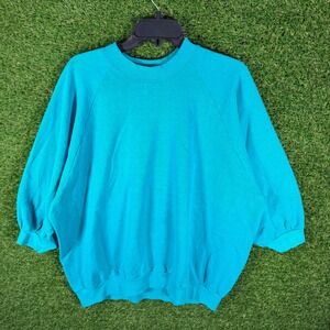 VTG Fruit of the Loom Teal Turquoise Raglan Sleeve Sweatshirt Mens XL Casual